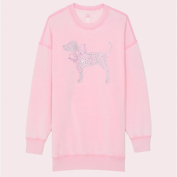 LoveShackFancy Dresses & Skirts - PINK x LoveShackFancy Pink Crewneck Sweatshirt Dress dog crystals shine